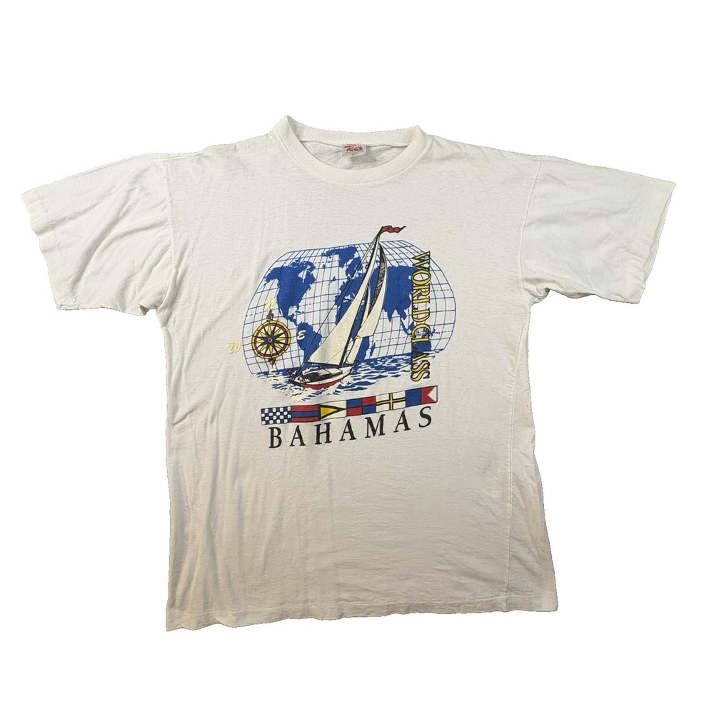 VTG Dorsett Tee's Men's XL (L)‎ White Bahamas World Class Sailboat Graphic T 90s